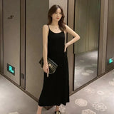 Zingj Early Spring New Square Collar Knitted Sling Dress Women's Solid Color Pit Striped Thin Vest Bottom Skirt In Medium