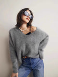 Zingj Feeling Soft Waxy Imitation Mink Velvet V-Neck Sweater Female Autumn And Winter Fashion Lazy Wind Milk Fufu Knit