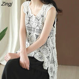 Tanks Women Simple Hollow Out Floral O-neck All-match Retro Fashion Korean Style Loose Chic Ladies Tops Summer