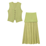 New Undecorated Knitted Vest Knitted Folding Splicing Skirt