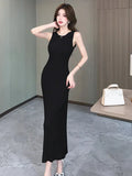 Zingj Real Shot Of A Retro Sleeveless Knitted Vest Dress For Women In Summer With A Slim Waist And A Skinny Hip