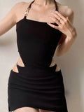 Elegant Halter Sexy Cut Out Summer Skinny Mini Dress for Women Club Party Backless Straps Short Dresses
