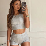 Todos Summer Sports Outfit Women 2 Piece Set Rib Patchwork Crop Tank Slim Short Pants Solid Casual Pajamas