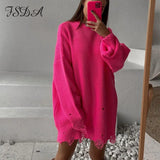 O Neck 2021 Green Sweater Dress Women Knitted Long Sleeve Autumn Winter Y2K Oversized Mini Elegant Dresses Party