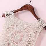 Knitted Vests Women Deep V-neck Slim Single Breasted Hollow Out Sleeveless Outwear Hook Flower Vintage Waistcoats