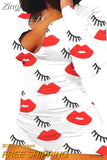 Women V-neck Bodycon Sleepwear Jumpsuit Bodysuit Shorts Romper Bodysuit Leotard Long Sleeve Lips Print Button