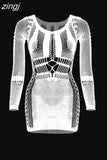 Sexy See Through Hollow Mini Dresses Women O-Neck Off Shoulder Skinny Midnight Party Clubwear Skirts Female