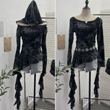 Shooting Niche Does Not Hit The Wasteland Hottie Wearing Hooded Holes Long Sleeves Irregular Ribbon Clothing