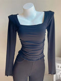 Neck Pleated Long Sleeved Slim Top Women Pure Desire Double Layer Thin Undershirt Hotsweet Korean Fashion Spring
