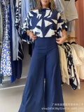 Women's Wear 2024 Summer Geometric Printed Bat Shirt INS Style Trousers Fashion Leisure