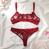 Mesh Floral Bra And Panty Lingerie Set- Outfit