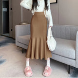 Zingj Half Skirt Women's Spring And Autumn Korean Version Solid Color Slim Long Skirt Shows Skinny Buttocks Fishtail Skirt With Long Winter