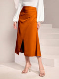 Women's High-Waisted Satin Pleated Split Skirt Solid Color Half Skirt Zipper Fishtail Hip