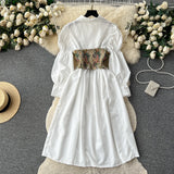Zingj Autumn Light French Court Bubble Sleeves Single Breasted Shirt Dress + Sling Printed Vest Two-Piece