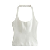 New Spring Style Hanging Collar Solid Color Slim Small Sling Blouse