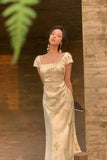 Party Midi Dresses for Women 2023 Summer Square Collar Slim Prom Female Clothes Wedding Evening Satin Dress New