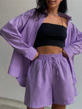Tracksuit 2022 Shirt Shorts Two Piece Set Green Long Sleeve Top And Mini Shorts Suit Female Summer Lady Fashion