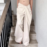 Zingj Style Personality Irregular Kink Waist Head Casual Pants Female Low Waist Solid Color Loose Wide