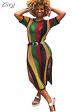 Special Design 2023 New Popular Casual Style Women Dress Striped Hollow Out O-neck Short Sleeve Midi Dress