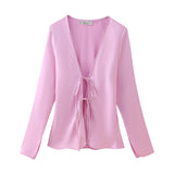 Bowknot Silk Satin Long-Sleeved Shirt In