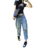 Zingj Goods Fat Mm2-300 Catties Loose Nine Points Beggar Jeans Female Autumn Large Size Show Thin Old Dad Pants Tide-Outfit