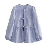 New 7-Color Bubble Sleeve Bow Tie Shirt In