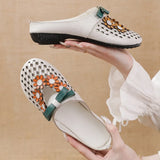 Zingj Summer New Flat-Soled Low-Heeled Women's Shoes National Style Leather Flower Slippers Hollowed-Out Breathable Comfortable Hole