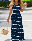 Zingj Hot Style Summer Fashion Print Round Collar Sleeveless Slim Dress Women's