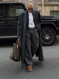 Grey Stripes Trench Long Coat- Outfit