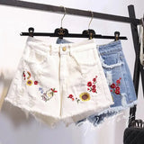 Waisted Micro Shorts Womens Plus Size 4XL 5XL Summer Jeans White Short Woman Kawaii Denim Hole Shorts Embroidery