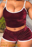 2Pcs Women Sleepwear Velvet Pajama Sets, Sexy Strappy Crop Top Camisole and Shorts Nightwear