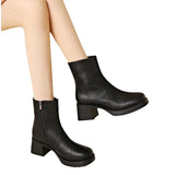Platform Ankle Boots Thick Heel 2025 New British Style Retro Nude Boots High Heel Round Martin Boots