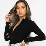 Zingj Women's Fall / Winter New Ins Wind Long-Sleeved T-Shirt Standing Collar Slim Jumptop With Body Bottom