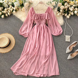 Zingj Gentle Wind Dress Autumn Dress 2023 New Female French Retro Square Collar Foreign Style Bubble Sleeve Chiffon