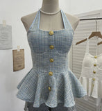 Fragrant Wind Coarse Flowers Hanging Neck Sling Vest With Chest Cushions Waist Skirts With Sleeveless Top