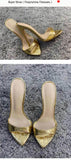 Onlymaker Women's Peep Toe Mules Gold Slip On Thin High Sandals Big Size Classic Fashion Lady
