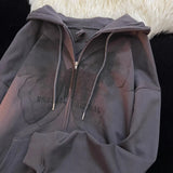 Vintage Butterfly Print Zip Up Hoodie-Outfit
