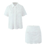 Women's White Short-Sleeved Shirt + Lace Skirt Dress Dress Dress