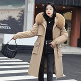 Send To Overcome Cotton-Padded Clothes And Velvet Winter New Down Cotton Clothes Female Long Korean Version Of The Waist Large Size Cotton-Padded Jacket Coat Thick-Outfit