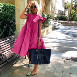 Oversized Patchwork Dress Women's Elegant O-Neck Ruffle Sleeve Midi Dresses Summer Female A Line Ruffled Sundress
