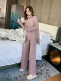 Sweater Set Women Tracksuit Spring Autumn Knitted Suits 2 Piece Set Warm Turtleneck Sweater Pullovers Wide Legs