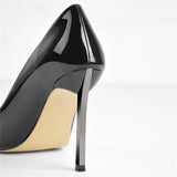 Onlymaker Women's Shoes Pointed Toe Black Red Patent Leather Metal Heels Fashion Dress Wedding Party Big Size Lady Thin