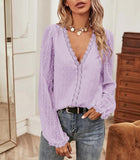 Blouses Women Fashion Lace Patchwork V Neck Long Sleeve Casual Elegant Shirts Tops Office Work Plus Size Chiffon