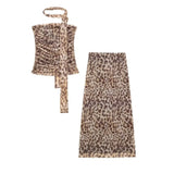 Print Silk Mesh Breast Wipe Women's Vest Bra Top + Silk Mesh Half Skirt