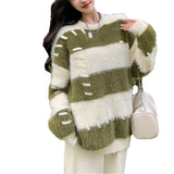 Zingj Mink Wool Coat Female Autumn Dong New Style Gentleness Department Loose Lazy Wind Stripe Knit Vintage Jacket