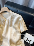Chinese Jacquard Side Skirt Acetic Acid Satin Shirt National Style Women's Dress 2024 New Improved Cheongsam Simple