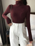 Black White Turtleneck Female T-shirts autumn Fashion Elegant Women solid Long Sleeve T shirt slim Casual basic Tee