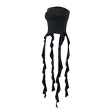 Summer Y2k Tank Tops Asymmetrical Fringed Ruffle Top Streetwear Black Strapless