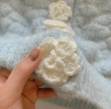 Blue Knitted Rose Buttoned Cardigan- Outfit