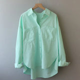 2025 Spring And Autumn Dress Gentle Wind Folded On The Coat Soft Milk Blue Loose Thin Casual Ocean Shirt